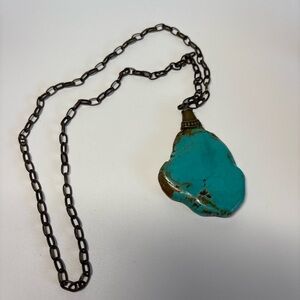 Large Turquoise Slab Pendant Necklace | Boho Statement | Long Chain